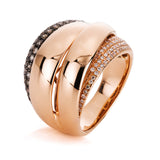 Ring 18 kt RG, teils schwarz rhodiniert, 59 Brill. 0,18 ct, TW-si, 59 Brill. 0,66 ct, braun