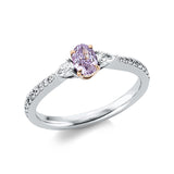 Ring 18 kt WG+RG, 2 Tropfen 0,12 ct, F-pi, 20 Brill. 0,18 ct, TW-si, 1 Oval 0,42 ct, pink-pi
