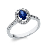 Ring 18 kt WG, 28 Brill. 0,28 ct, TW-vsi/si, 1 Saphir 0,62 ct blau