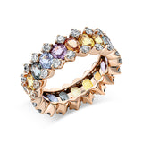 Ring 18 kt RG, 38 Brill. 1,35 ct, TW-vsi/si, 19 Saphire 6,79 ct multicolor