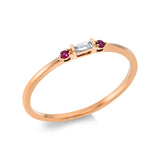 Ring 18 kt RG, 1 Bag. 0,03 ct, TW-si, 2 Saphire 0,03 ct rot