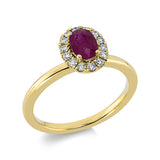 Ring 18 kt GG, 14 Brill. 0,20 ct, TW-si, 1 Rubin 0,75 ct rot