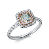 Ring 18 kt WG+RG, 1 Cushion 0,56 ct, grün,  20 Brill. 0,08 ct, pink, 86 Brill. 0,57 ct, TW-vsi/si