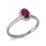Ring 18 kt WG, 17 Brill. 0,08 ct, TW-si, 1 Rubin 0,54 ct rot