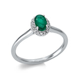 Ring 18 kt WG, 17 Brill. 0,08 ct, TW-si, 1 Smaragd 0,39 ct grün