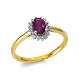 Ring 18 kt GG+WG, 16 Brill. 0,10 ct, TW-si, 1 Rubin 0,51 ct rot