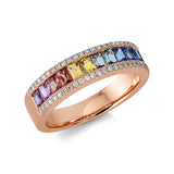 Ring 18 kt RG, 50 Brill. 0,19 ct, TW-si, 12 Saphire 1,30 ct fancy