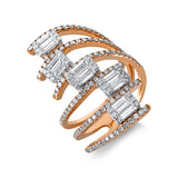 Ring 18 kt RG+WG, 30 Brill. 0,20 ct, TW-si, 15 Bag. 0,66 ct, TW-vsi, 116 Brill. 0,79 ct, TW-si