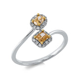 Ring 18 kt WG+GG, 24 Brill. 0,12 ct, TW-si, 2 Fant-Schl. 0,42 ct, gelb
