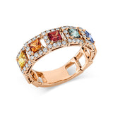 Ring 18 kt RG, 50 Brill. 0,41 ct, TW-vsi/si, 5 Saphire 1,01 ct multicolor