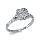 Ring 14 kt WG, 5 Bag. 0,10 ct, TW-si, 2 Princ. 0,06 ct, TW-si, 40 Brill. 0,32 ct, TW-si