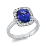 Ring 18 kt WG, 20 Brill. 0,36 ct, TW-si, 1 Tansanit 3,64 ct blau
