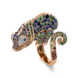 Ring 18 kt RG, Fass rhod, 20 Brill. 0,11 ct, TW-vsi, 2 Brill. 0,01 ct, schwarz, 282 Sap 7,25 ct multicolor