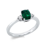 Ring 18 kt WG, 2 Brill. 0,16 ct, TW-vsi, 1 Smaragd 0,87 ct grün