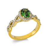 Ring 18 kt GG, 76 Brill. 0,35 ct, TW-si, 1 Tsavorith 0,95 ct grün