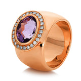 Ring 18 kt RG, 26 Brill. 0,32 ct, TW-si, 1 Amethyst 3,77 ct lila
