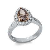 Ring 18 kt WG+RG, GIA 5232005581, 1 Tropfen 2,04 ct, braun-vsi, 31 Brill. 0,64 ct, TW-si