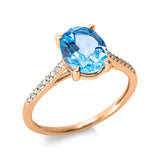 Ring 18 kt RG, 8 Dia. 0,03 ct, TW-si, 1 Topas 1,82 ct blau