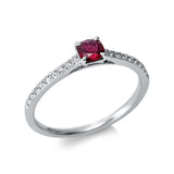 Ring 18 kt WG, 18 Brill. 0,12 ct, TW-si, 1 Rubin 0,32 ct rot