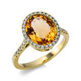 Ring 18 kt GG, 40 Brill. 0,23 ct, TW-si, 1 Citrin 3,30 ct gelb