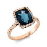 Ring 18 kt RG, 36 Brill. 0,15 ct, TW-si, 1 Topas 1,00 ct Lond. blue
