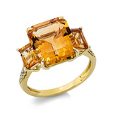Ring 18 kt GG, 22 Brill. 0,09 ct, TW-si, 1 Citrin 6,10 ct gelb, 2 Citrin 1,20 ct gelb