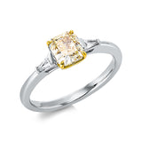 Ring 18 kt WG+GG, GIA16360862, 1 Radiant 1,01 ct, gelb-si, 2 Trap. 0,07 ct, TW-vsi/si