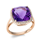 Ring 18 kt RG, 40 Brill. 0,17 ct, TW-si, 1 Amethyst 7,40 ct lila