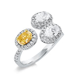 Ring 18 kt WG+GG, GIA 1228312914, 1 Ov 0,58 ct, gelb, 2 Ov 0,92 ct, F-vsi/si, 118 Brill. 0,56 ct, F-vsi