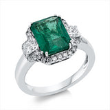 Ring 18 kt WG, 2 Princ. 0,50 ct, TW-si, 36 Brill. 0,24 ct, TW-si, 1 Smaragd 2,98 ct grün