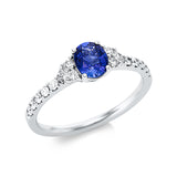 Ring 18 kt WG, 2 Princ. 0,08 ct, TW-si, 14 Brill. 0,24 ct, TW-si, 1 Saphir 0,75 ct blau