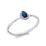Ring 18 kt WG, 12 Brill. 0,05 ct, TW-pi, 1 Saphir 0,22 ct blau