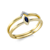 Ring 18 kt GG, Fassung rhodiniert, 5 Brill. 0,02 ct, TW-si, 1 Saphir 0,10 ct blau