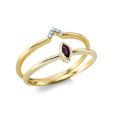 Ring 18 kt GG, Fassung rhodiniert, 5 Brill. 0,02 ct, TW-si, 1 Rubin 0,11 ct rot