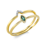 Ring 18 kt GG, Fassung rhodiniert, 5 Brill. 0,02 ct, TW-si, 1 Smaragd 0,09 ct grün