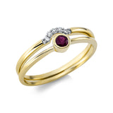 Ring 18 kt GG, Fassung rhodiniert, 5 Brill. 0,03 ct, TW-si, 1 Rubin 0,14 ct rot