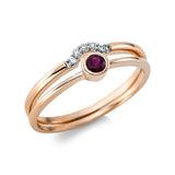Ring 18 kt RG, Fassung rhodiniert, 5 Brill. 0,03 ct, TW-si, 1 Rubin 0,10 ct rot