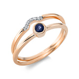 Ring 18 kt RG, Fassung rhodiniert, 5 Brill. 0,03 ct, TW-si, 1 Saphir 0,11 ct blau
