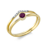 Ring 18 kt GG, Fassung rhodiniert, 7 Brill. 0,04 ct, TW-si, 1 Rubin 0,11 ct rot