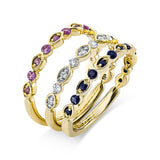 Ring 18 kt GG, Fassung rhod., 13 Brill. 0,20 ct, TW-si, 13 Saphire 0,27 ct blau, 13 Saphire 0,26 ct pink