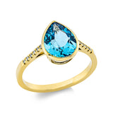 Ring 18 kt GG, 12 Brill. 0,06 ct, TW-si, 1 Topas 3,10 ct blau