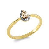 Ring 18 kt GG, Fassung rhodiniert, 1 Tropfen 0,20 ct, gelb-si, 15 Brill. 0,06 ct, TW-si
