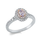 Ring 18 kt , GIA 6442219693, 34 Brill. 0,38 ct, TW-si, 1 Oval 0,35 ct, pink-vs1, 16 Brill. 0,08 ct, pink