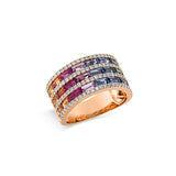 Ring 18 kt RG, 100 Brill. 0,57 ct, TW-si, 24 Saphire 3,45 ct multicolor