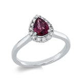 Ring 18 kt WG, 14 Brill. 0,22 ct, TW-si, 1 Rubin 0,67 ct rot