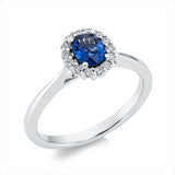 Ring 18 kt WG, 14 Brill. 0,15 ct, TW-si, 1 Saphir 0,53 ct blau