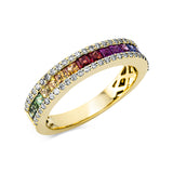 Ring 18 kt GG, 56 Brill. 0,30 ct, W-si, 17 Saphire 0,93 ct fancy