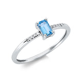 Ring 18 kt WG, 8 Dia. 0,02 ct, TW-si, 1 Topas 0,35 ct blau