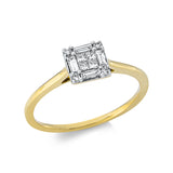 Ring 18 kt GG, Fassung rhodiniert, 4 Bag. 0,16 ct, TW-si, 4 Princ. 0,08 ct, TW-si, 4 Dia. 0,04 ct, TW-si