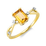 Ring 18 kt GG, 4 Brill. 0,03 ct, TW-si, 1 Citrin 0,90 ct gelb